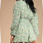 Lulus  Dancing Blossoms Green Floral Print Pleated Long Sleeve Romper Photo 2
