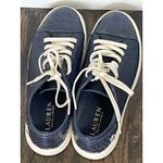 Ralph Lauren Navy Blue Leather Snake Cream Sneakers Size 6 Photo 2