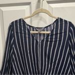Modern Striped Maxi Blouse with Front Tie Size M Blue Size M Photo 3