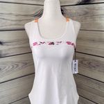 Lija White Floral Fitted Racerback Athletic Tank Photo 0