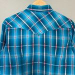 Panhandle Western Shirt Plaid Women Size Medium Blue Pearl Snaps Cotton Cowgirl Photo 4