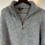 EXPRESS Classic Wool Blend Ribbed Fuzzy Knit Quart Zip Tunic Sweater Size Large Photo 2