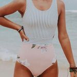 ALBION FIT Albion Island Fever Floral Stripe Castaway One Piece Swimsuit Zip Tie Back XL Photo 0