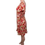 J. Jill Red Floral Wrap Dress | Short Ruffle Sleeve & Ruffle Hem | Size MEDIUM Photo 1