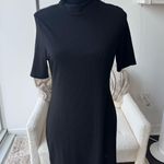 Boohoo  Black Ribbed Short Sleeve High Neck Bodycon Dress Size 12 Large NWT! Photo 0
