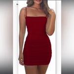 Elegant Burgundy Bodycon Spaghetti Ruched Mini Dress Party Sexy Going Out Small Red Photo 5