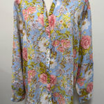 Joie  100% Linen Button Up Blue Peach White Floral, Size XL Shirt Top Blouse Photo 0