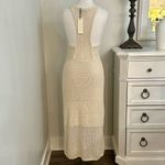 Rachel Zoe  Crochet Bodycon Maxi‎ Dress Metallic Tan Size Large Photo 1