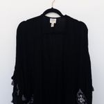 st. john's bay Womens Kimono One Size Black Boho Embroidered Tassel Hem Witchy Photo 1