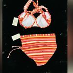 Island Rays NWT Ladies 1X Two Piece Bikini Set Striped Swimsuit Padded Top Pink Photo 10