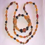Elegant Gold Tone and Amber Color Lucite Beaded Boho Necklace Bracelet Set Photo 1