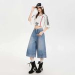 Women’s Wide Leg Baggy Denim Shorts Y2K Streetwear Vintage Washed Jean Bermuda Blue Size 31 Photo 1