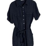 Banco Black Linen Utility Belted Romper Small Photo 0