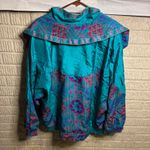Lady Lavon Windbreaker Jacket Teal Floral Print Women's Size 2X Green Photo 3