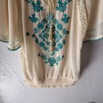 Flying Tomato NWT Cream Embroidered Sheer Top Blouse Bohemian Tunic Festival Blue Photo 2