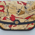 Tory Burch  Robinson Navy Leather & Printed Canvas Shoulder Bag Photo 0