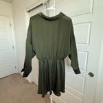 ZARA Dress Olive Green Mini Long Linen Blend Cut-Out Sleeve Small Photo 1