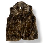 Vintage 90s Faux Fur Vest Brown Black Textured Feathers Small Boho Hippie Photo 1