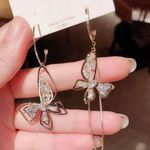 Crystal Butterfly Tassel Dangle Drop Earrings for Women Gold Photo 2