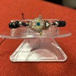 New Hamsa Hand of God enamel bracelet with crystals & pull string Black Photo 0