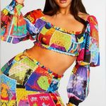 Jaded London JADED Vibrant Colorful Long Double Belle Sleeve Crop Top Women’s Blouse Sz S EUC Photo 0