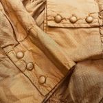 Free People  Mustard Yellow High Neck Long Sleeve Eyelet Smocked Ruffle Top, Sz L Photo 12