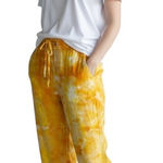 For Cynthia Cynthia Medium Linen Pants Handmade Tie Dye Yellow Orange Lounge Palazzo 1592 Photo 0