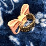 Vintage Ring Peachy Pink Bow Rhinestone Enamel Metal Ribbon Statement Stretch Photo 9