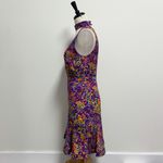 Saloni Blue Purple Floral Sleeveless Plunging V Neck Choker Neck Fleur Dress 8 Photo 2