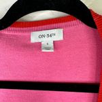 Macy's On 34th Pink Embellished Buttons Red Stripe Tipped V-Neck Long Sleeve Cardigan Photo 4