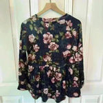 Oddy Women’s Velvet Floral Babydoll Oversized Fit Style Long Sleeve Size Small Blue Photo 2