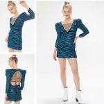 For Love & Lemons  RARE Metallic Lace Up Tiger Mini Dress NWT Emerald Sequin Photo 3