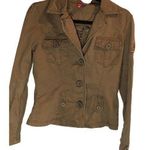 SO  Medium Brown Military Maverick Bomber Jacket Button Patch Neutral Photo 0