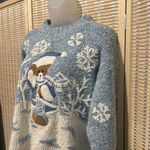 Mandal Bay Vintage 1990s Y2K Blue Winter Scene Bear Snowflakes Sweater Medium? Photo 6