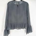 Walter Baker  Grey Sheer Embroidered Ruffle Sleeve Peplum Blouse XS Beth Photo 3