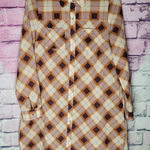 prAna  FLINT MAXI TUNIC SHIRT DRESS ORANGE BURGUNDY PLAID BUTTON FRONT M Photo 0