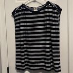 Buttons Anne Kline Navy Blue & White Striped Top with Decorative  on Shoulders L Photo 0