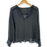 ZARA  | XS | Black Semi-Sheer Swiss Dot Fringe Edge Tweed Accented Blouse Top Photo 1