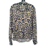 Leopard Print Sheer Button Front Blouse Tan Gold Navy Women’s Large Unbranded Photo 11