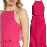 Sam Edelman NWT‎  Pleated Skirt Midi Dress Sz S Elegant Soft Chiffon Pink Halter Photo 2