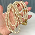 Vintage Gold Tone Triple Strand Faux Pearl Necklace with Pearl Centerpiece White Photo 7
