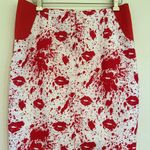 OppoSuits Scary Sherry Bold Red and White Lip Print Pencil Mini Skirt size 8 Photo 7