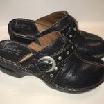 B.O.C. Women’s Black Leather Grommet Strap Heeled Clogs Size 8 Photo 0