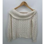 American Eagle Sweater Women Small Cream Fisherman Off Shoulder Knit Boxy Crop Photo 1