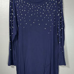 Chico's  Women's Blue Pearl Studded Old Money Tunic Top - Size 2 (Large) - Glam Photo 0