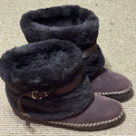 Jessica Simpson Microsuede Brown Faux Fur Line Bootie Slippers Women's Size 9.5 Photo 2