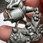 AJC Cherub Angel Watering Flower Plant In Garden Pewter Tone Brooch Pin Signed Silver Photo 3