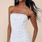 Lulus Essential Glamour White Sequin Pearl Strapless Mini Dress Medium NWOT Photo 0