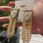 Natasha gold tone arrow head tassels diamonds earrings Photo 3