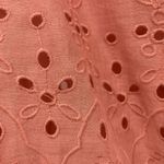 ZARA  Premium Denim Eyelet Top S Coral Pink Cotton Balloon Sleeve Scalloped Photo 9